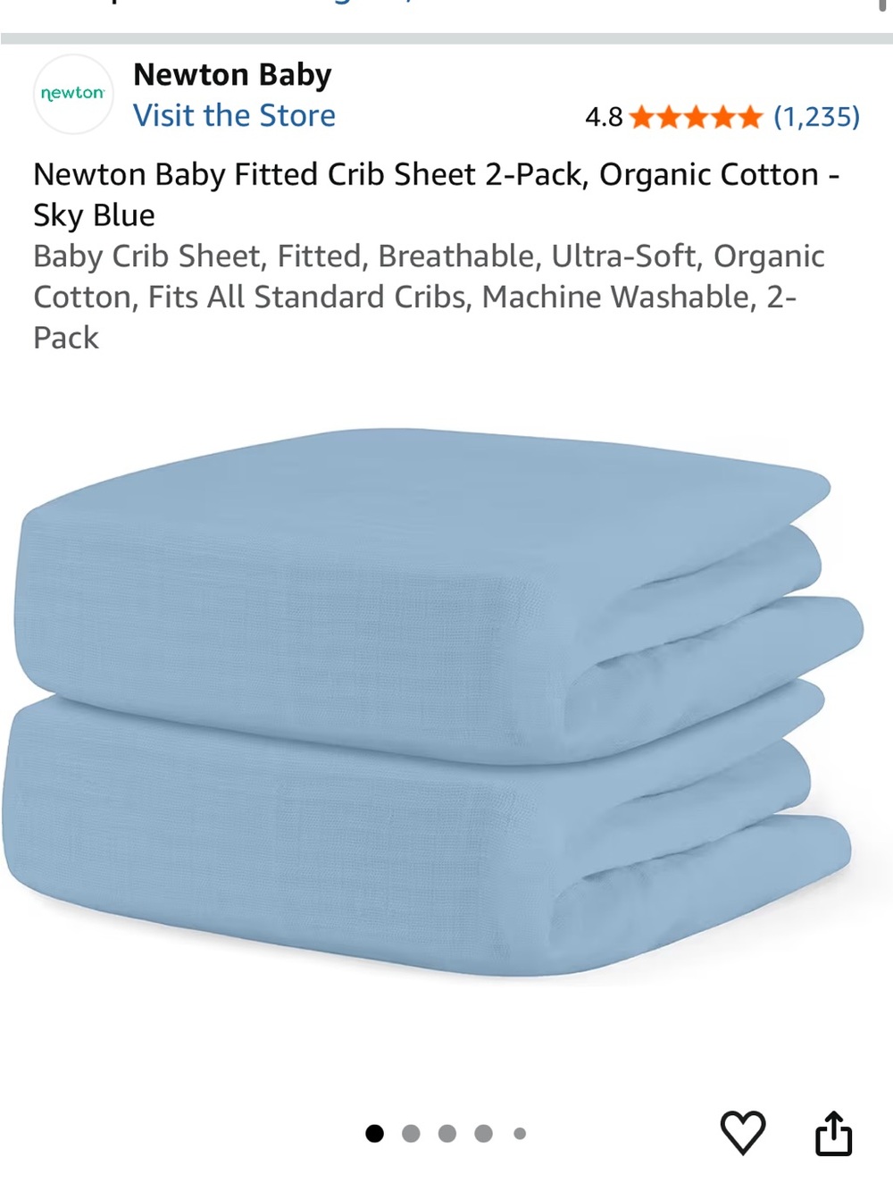 Newton Baby Sky Blue Organic 100% Cotton Fitted Crib Sheets (2-Pack)